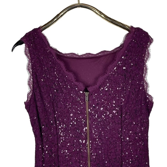 ADRIANNA PAPELL CHWREY RED  EYELASH LACE SEQUIN LINED HOLIDAY SHEATH DRESS - Picture 8 of 14